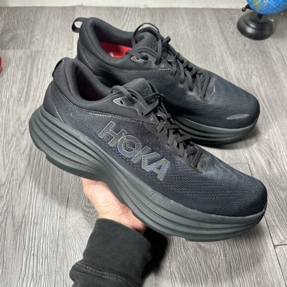 Hoka One One Mens Bondi 8 1123202 BBLC Black Running Shoes Sneakers Size 14 D